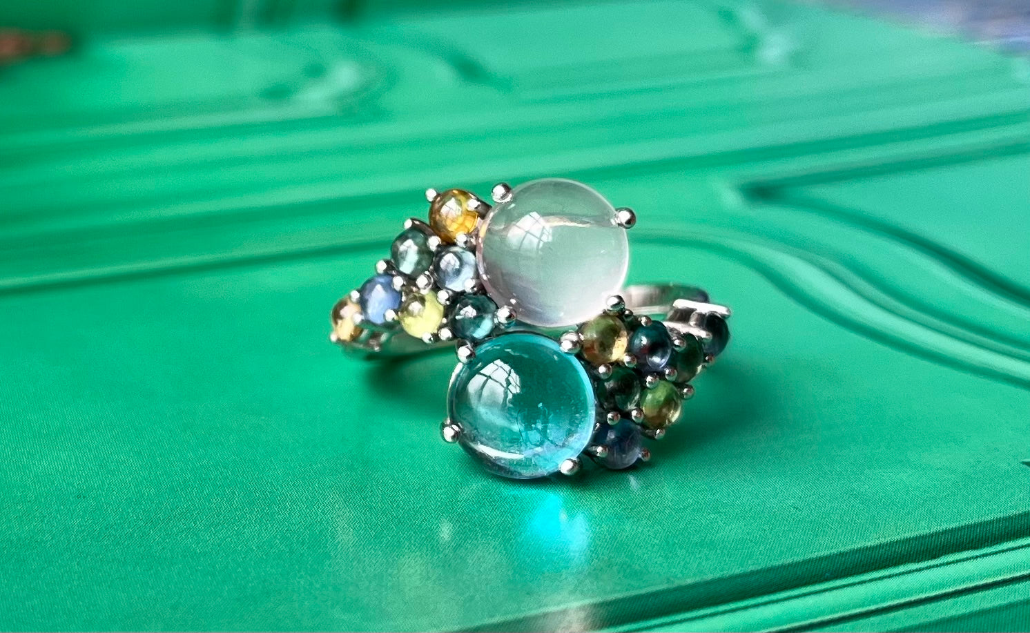 A cabochon bypass Ring Topaz Quartz Sapphire