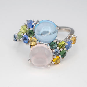 A cabochon bypass Ring Topaz Quartz Sapphire